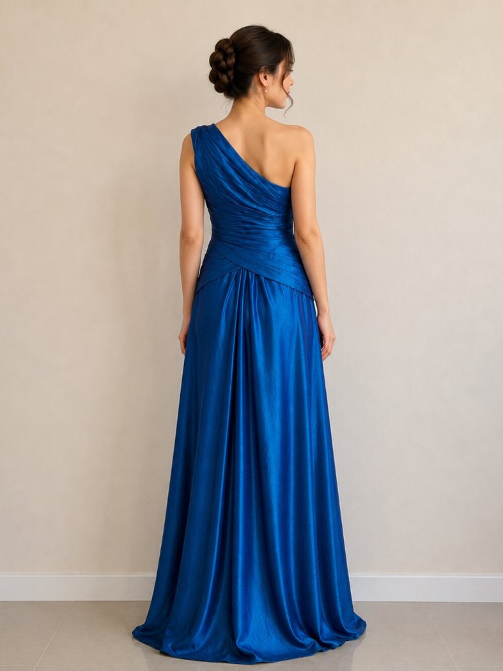 Princess Romy One Shoulder Prom Formal Dress | Pleated Draped Mock Wrap Gown - Picture 2 of 5